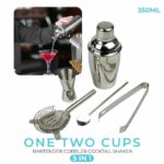 One Two Cups 5 in 1 Bartender Cobbler Cocktail Shaker Jigger Set 350ml - AY8837