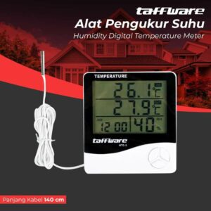 Taffware Alat Pengukur Suhu Humidity Digital Temperature Meter Clock - HTC-2