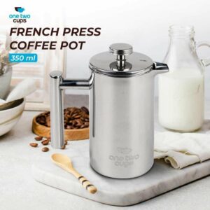 One Two Cups French Press Coffee Maker Pot Stainless Steel - FP1L